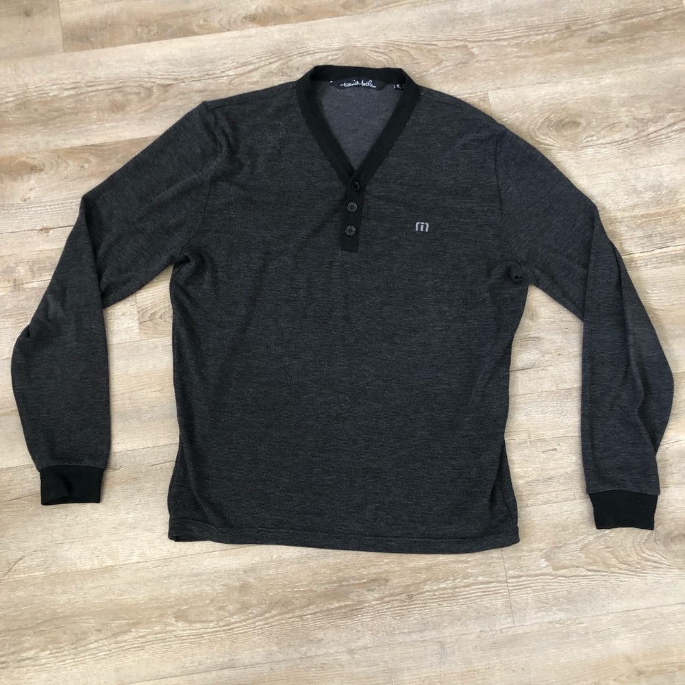 Travis Mathew Henley Long Sleeve Shirt Men Dark Gray Black Golf Size Small